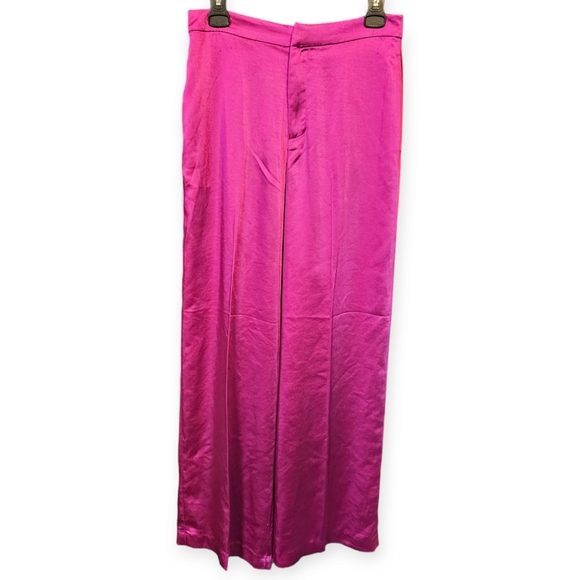 NWT House of Harlow 1960 Magenta High Waist Wide Leg Sateen Trouser Pant - Picture 2 of 12